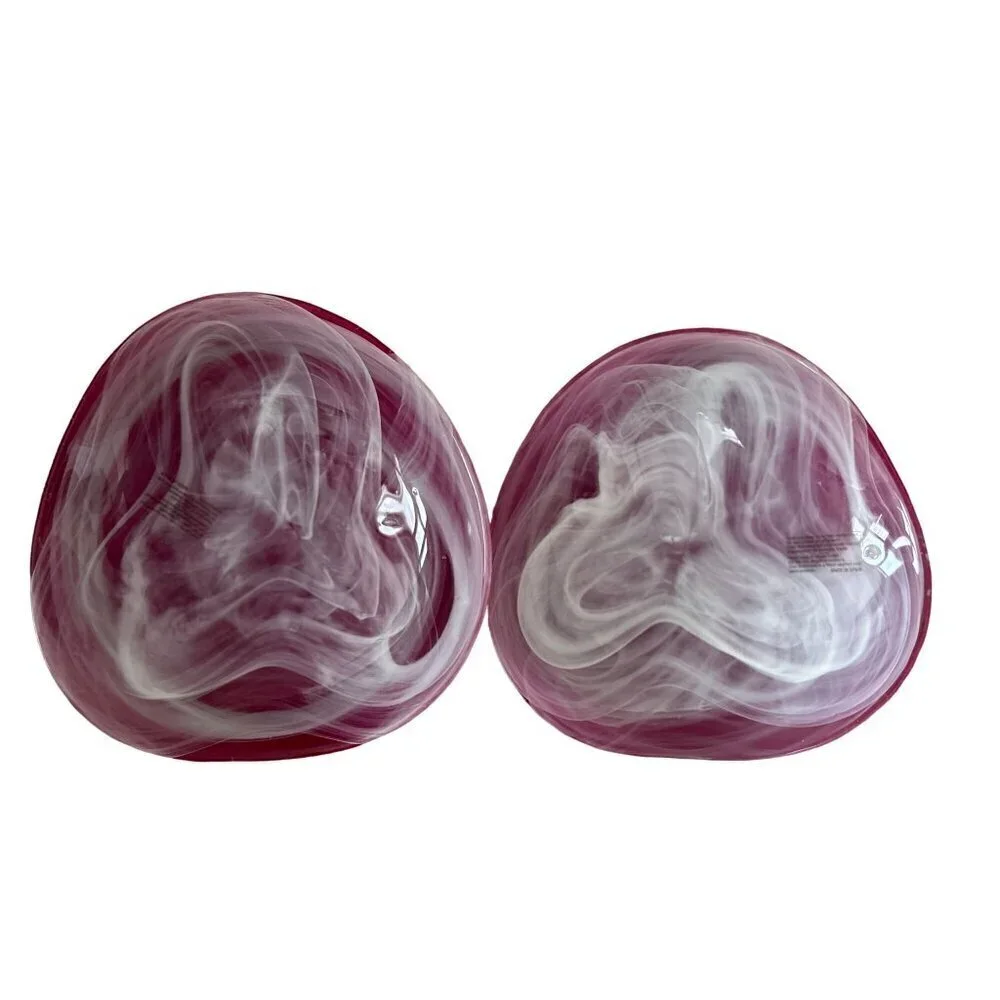 Set of 2 Spanish Glass Bowls by ALAMI Hand blown glass, red outside swirled whit